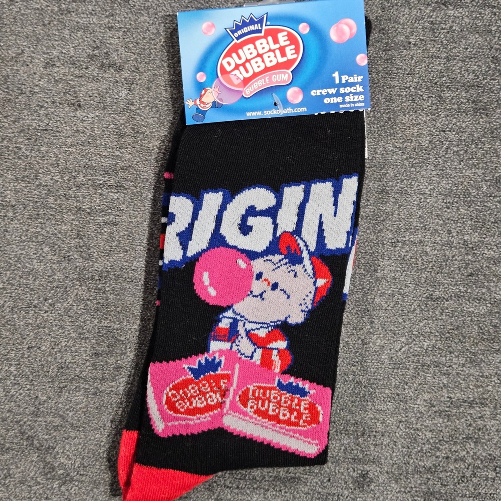 Dubble Bubble Gum Crew Socks Mens 8-12 Womens 9-14 Black Novelty Candy Retro NEW
